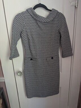 Boden Black and White Geometric Midi Retro Tailored Work Dress - Size 2P